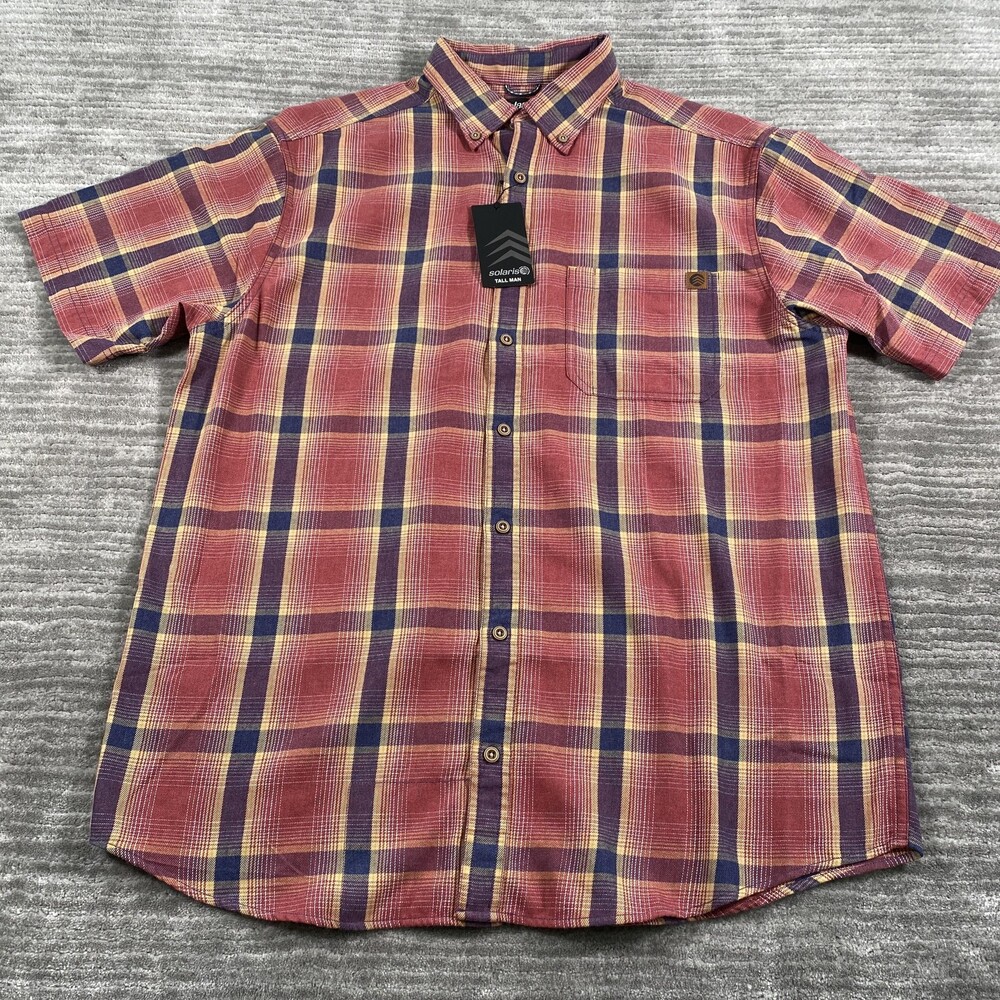 Solaris Shirt Mens LT Red Plaid Short Sleeve Button Down Tall Man Casual